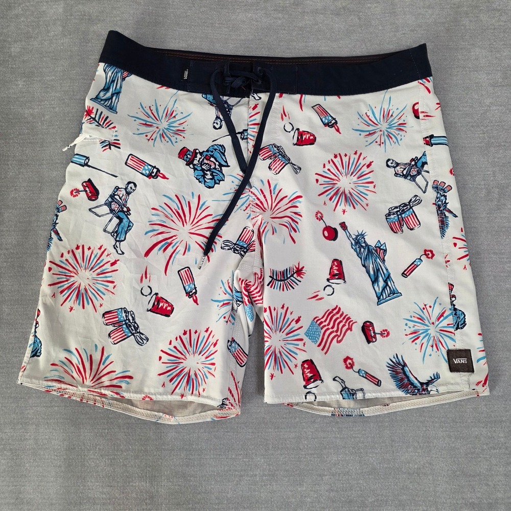 Vans Board Shorts Mens 32‎ White Americana Patriotic Fireworks 4th of July Surf